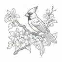 japanese fan with cherry blossoms and a cardinal sitting on top tattoo design idea