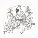 japanese fan with cherry blossoms and a cardinal sitting on top tattoo design idea