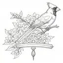 japanese fan with cherry blossoms and a cardinal sitting on top tattoo design idea