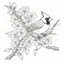 japanese fan with cherry blossoms and a cardinal sitting on top tattoo design idea