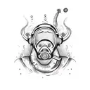 A unique blackwork tattoo illustrating a military diver in full gear emerging from the water, surrounded by African wildlife like elephants, lions, and giraffes tattoo design idea