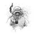 A unique blackwork tattoo illustrating a military diver in full gear emerging from the water, surrounded by African wildlife like elephants, lions, and giraffes tattoo design idea