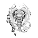 A unique blackwork tattoo illustrating a military diver in full gear emerging from the water, surrounded by African wildlife like elephants, lions, and giraffes tattoo design idea