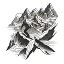 Mountain range with a snowboarder carving down the slopes tattoo design idea