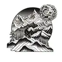 Mountain range with a snowboarder carving down the slopes tattoo design idea