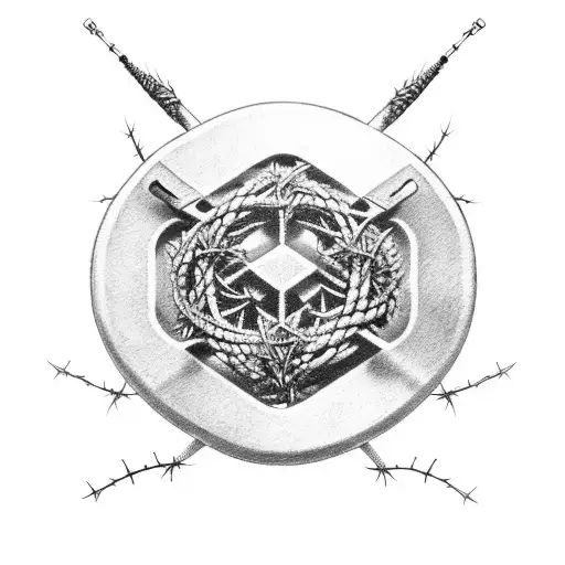 An intricate design of a dumbbell intertwined with a crown of thorns tattoo design idea