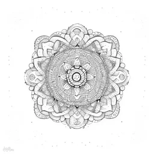 A dotwork tattoo of a mandala inspired by Mexican pottery designs tattoo design idea