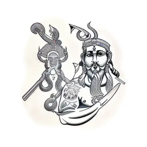 A traditional tattoo design showcasing the Greek god Zeus and the Indian god Vishnu together tattoo design idea