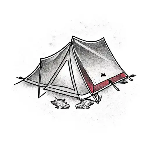 A traditional tattoo of a scout emblem with Canadian wildlife and a camping tent tattoo design idea
