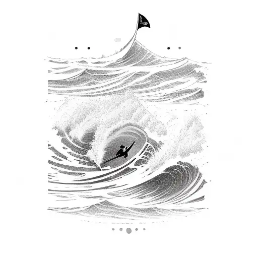 A surfboard shaped like a computer keyboard riding a wave tattoo design idea