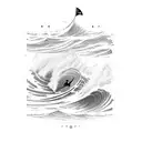 A surfboard shaped like a computer keyboard riding a wave tattoo design idea