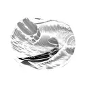 A surfboard shaped like a computer keyboard riding a wave tattoo design idea