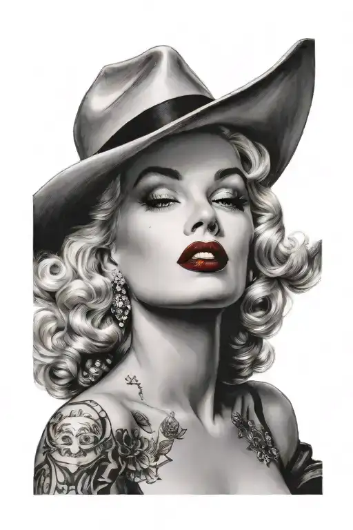 Marylin Monroe with red lipstick some cleavage tattoo design idea