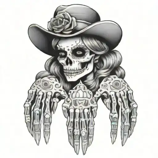 skull girls holding hands tattoo design idea