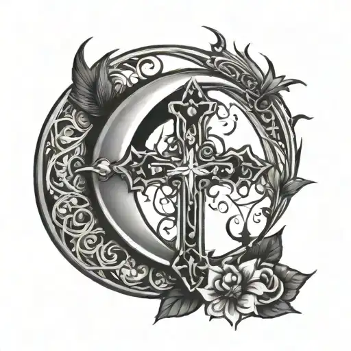 half moon with cross  tattoo design idea