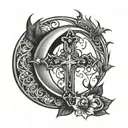 half moon with cross  tattoo design idea