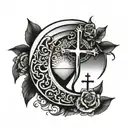half moon with cross  tattoo design idea