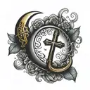half moon with cross  tattoo design idea