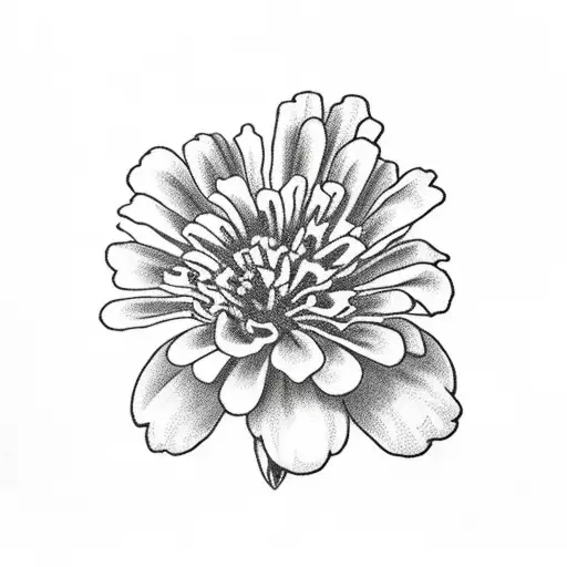 red zinnia flower with stem and leaves from vintage textbook tattoo design idea