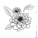 red zinnia flower with stem and leaves from vintage textbook tattoo design idea