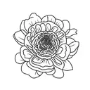 red zinnia flower with stem and leaves from vintage textbook tattoo design idea