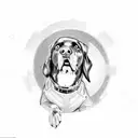 super strong black lab sitting on a throne with a rift in the sky behind him tattoo design idea