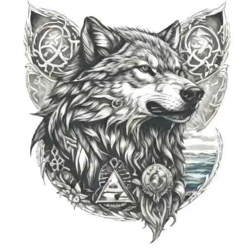 Wolf, Warrior,Valknut, ocean,nature tattoo design idea