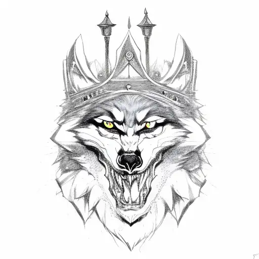 werewolf wearing a crown holding a sword and servered head  tattoo design idea