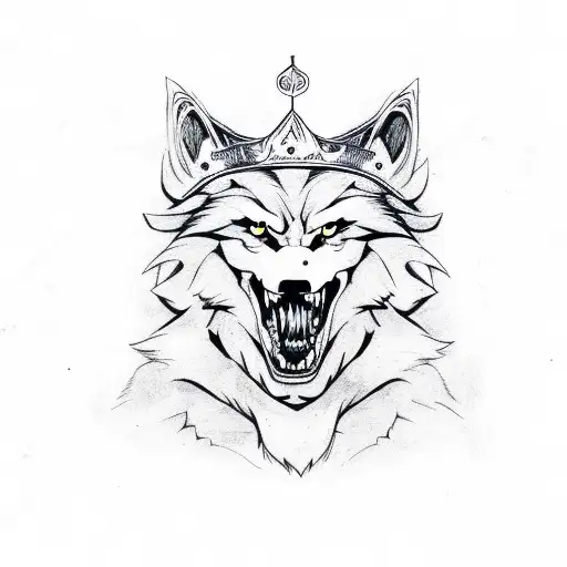 werewolf wearing a crown holding  sword  tattoo design idea