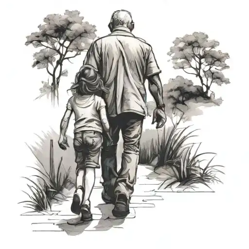daughter walking with her father tattoo design idea