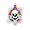 A video game controller morphing into a skull surrounded by flames tattoo design idea