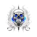 A video game controller morphing into a skull surrounded by flames tattoo design idea