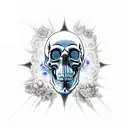 A video game controller morphing into a skull surrounded by flames tattoo design idea