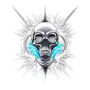 A video game controller morphing into a skull surrounded by flames tattoo design idea