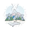 A welder creating a beach landscape with mountains in the background tattoo design idea