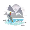 A welder creating a beach landscape with mountains in the background tattoo design idea