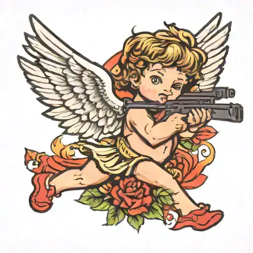 Cupid with an AK 47 tattoo design idea