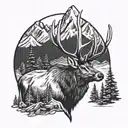 mtns and elk head tattoo design idea