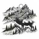 mtns and elk head tattoo design idea