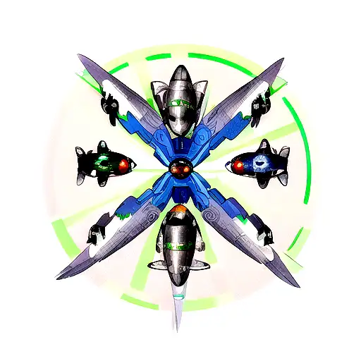 four small-sized flying ai futuristic robotic birds on the right side neck tattoo design idea