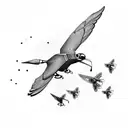 four small-sized flying ai futuristic robotic birds on the right side neck tattoo design idea