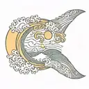 wave, sun, moon, number 13 incorporated tattoo design idea