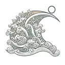 wave, sun, moon, number 13 incorporated tattoo design idea