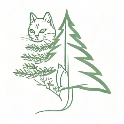 evergreen tree with cat sitting tattoo design idea
