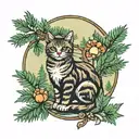 evergreen tree with cat sitting tattoo design idea