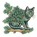 evergreen tree with cat sitting tattoo design idea