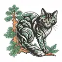 evergreen tree with cat sitting tattoo design idea