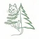 evergreen tree with cat sitting tattoo design idea