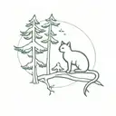 evergreen tree with cat sitting tattoo design idea