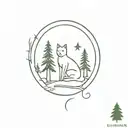 evergreen tree with cat sitting tattoo design idea